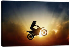 Lærredsbillede  Biker jumping at sunset