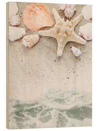 Print på træ  Sea Beach with starfish