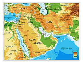 Plakat  Middle East - Topographic Map
