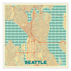 Plakat  Seattle Map Retro - Hubert Roguski