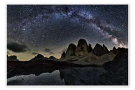 Plakat  Milky way over Tre cime - Dolomites - Dieter Meyrl