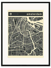 Kunsttryk i ramme  AMSTERDAM CITY MAP - Jazzberry Blue