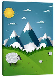Lærredsbillede  Paper landscape with sheep - Kidz Collection