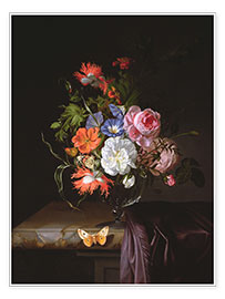 Plakat A Still Life of Flowers in a vase on a ledge